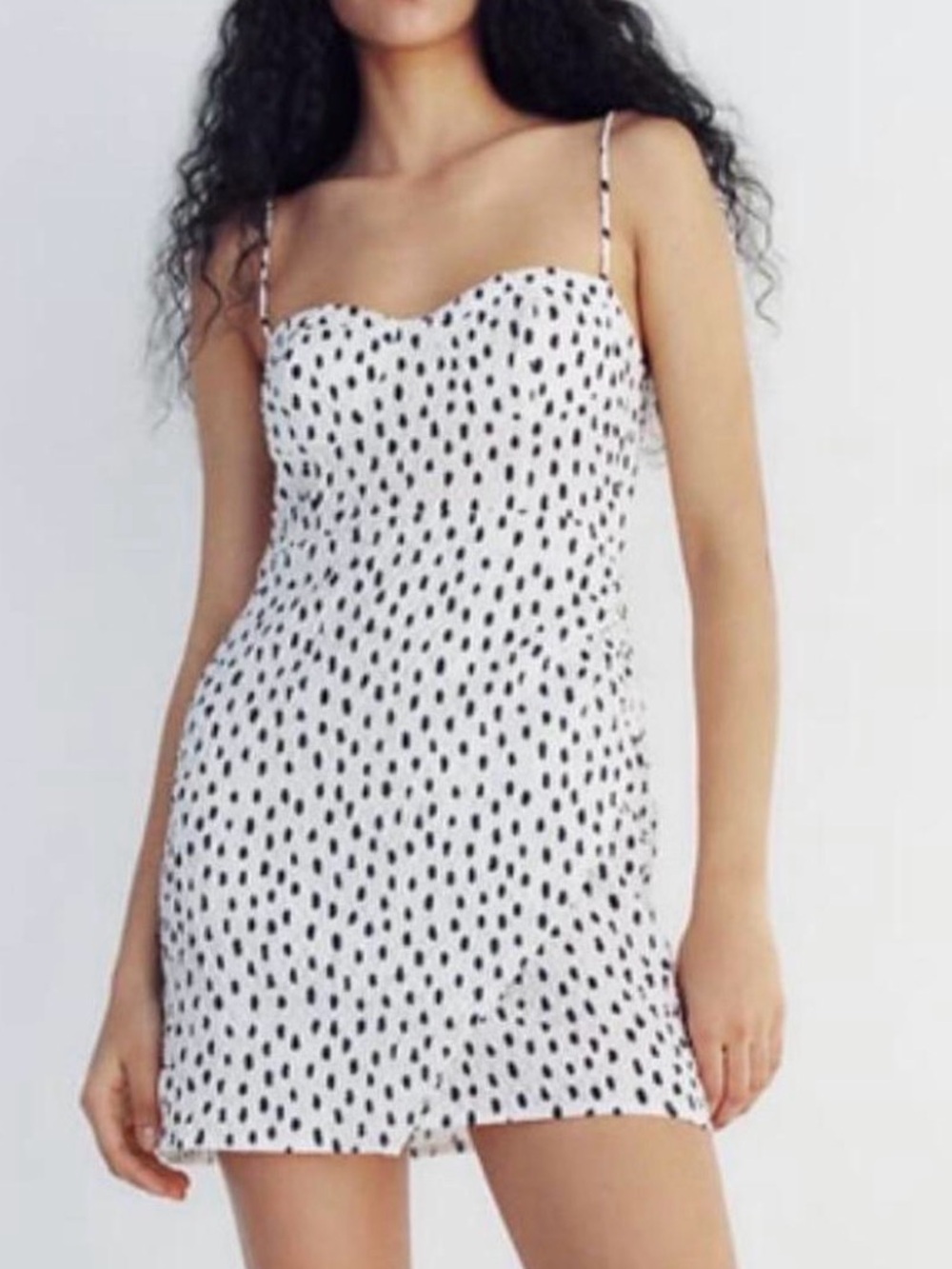 Zara White Mini Slip Dress with Black Spot Print